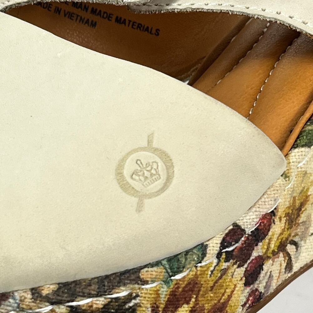 Born Womens 9M Floral Print Spring Canvas Wedge Sandals Leather 3.5″ Buckle - Picture 14 of 16